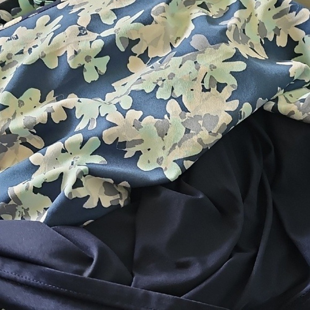 Banana Republic Women 14 Navy Blue Floral Wrap V-Neck Spaghetti Strap Maxi Dress - Picture 8 of 14